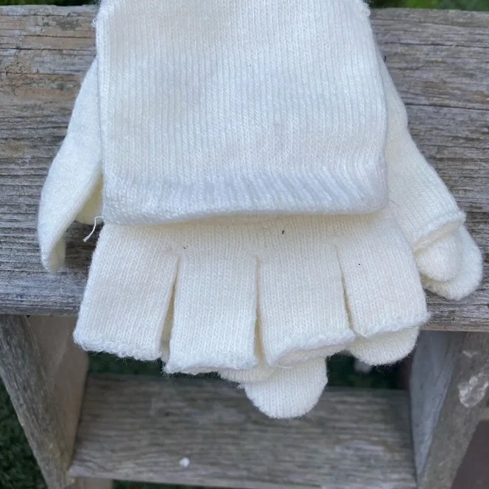 St John's Bay White Pop Over Glove Two Pack and Fuzzy Scarf. NWT.